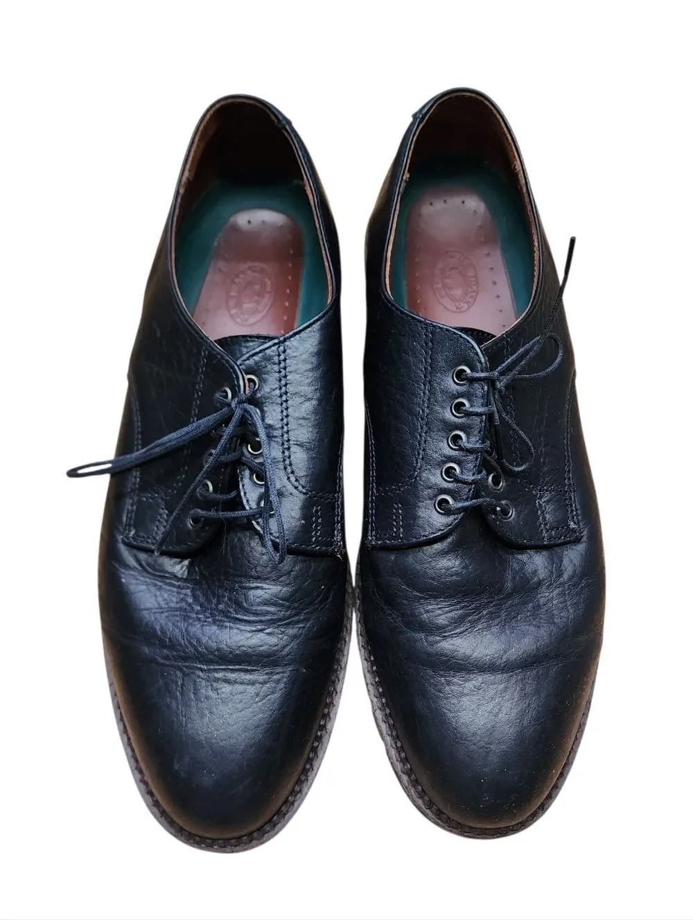 H.S. Trask Gallatin 1002 Black Bison Leather Plain Toe Derby Shoes 10.5